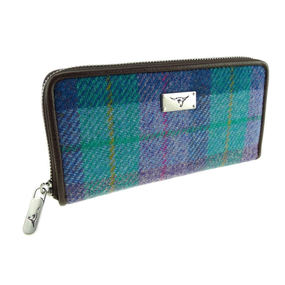 Glen Appin Of Scotland Green Purple Tartan Check Harris Tweed Ladies Staffa Zip Round Purse Wallet