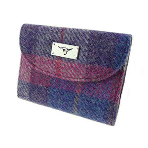 Glen Appin Of Scotland Purple Pink Tartan Check Harris Tweed Jura Short Ladies Purse Wallet