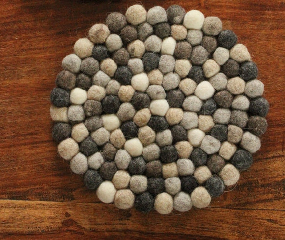 Sustainable Fair Trade Handmade Felted Natural Grey Pebble Trivet Pot Pan Stand