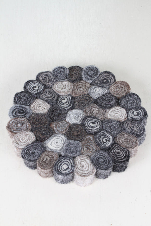 Sustainable Fair Trade Handmade Felted Natural Grey Rock Trivet Pot Pan Stand