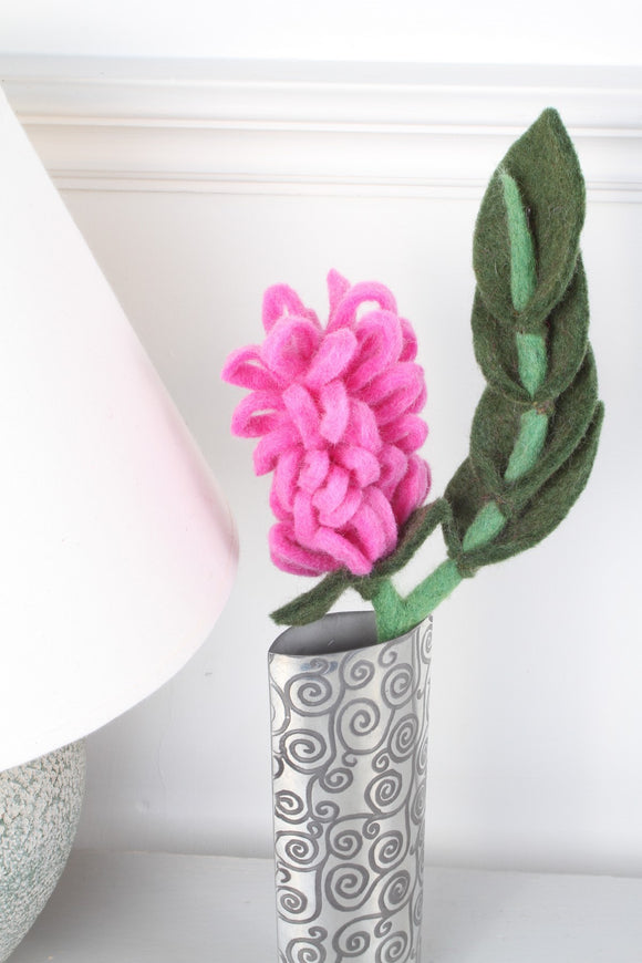 Sustainable Fair Trade Handmade Felted Single Stem Baby Pink Exotic Flower