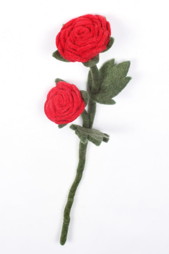 Sustainable Fair Trade Handmade Felted Single Stem Red Rose Flower