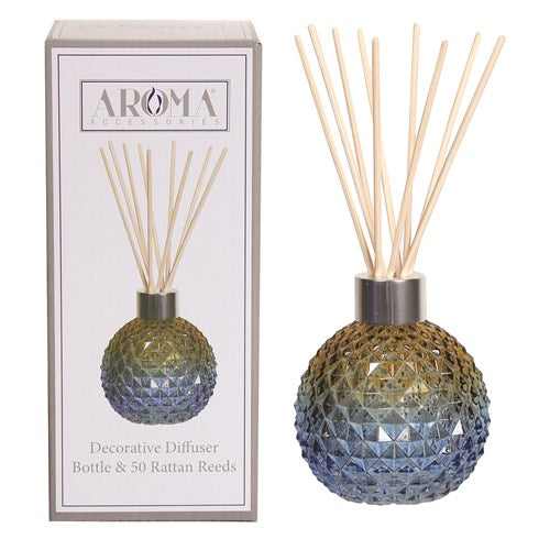 Blue & Amber Glass Reed Diffuser & 50 Rattan Reeds