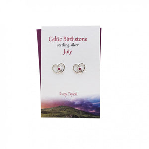 The Silver Studio Scotland Celtic Heart July Ruby Gem Sterling Silver Stud Earrings Card & Gift Set