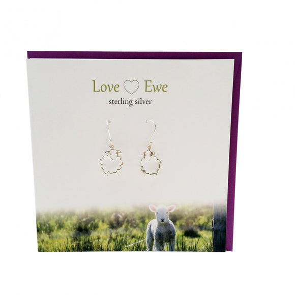 The Silver Studio Scotland Super Cute Love Ewe Sheep Sterling Silver Dangle Drop Earrings Card & Gift Set