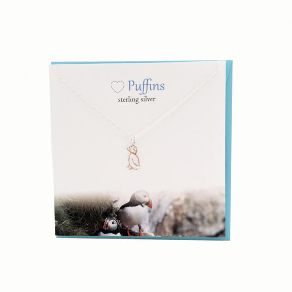 The Silver Studio Scotland Super Cute Puffin Sterling Silver Necklace & Pendant Card & Gift Set