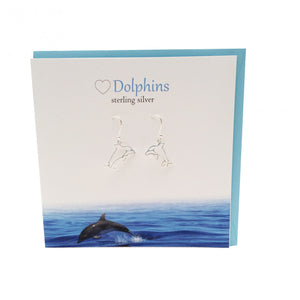 The Silver Studio Scotland Cheeky Leaping Dolphin Sterling Silver Dangle Drop Earrings Card & Gift Set