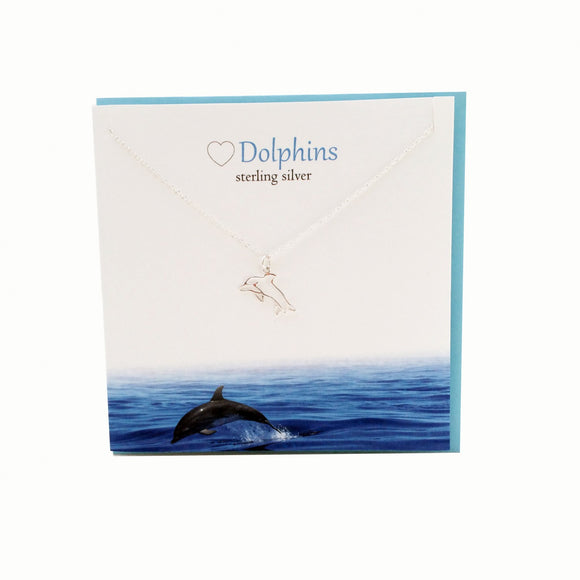 The Silver Studio Scotland Cheeky Leaping Dolphin Sterling Silver Necklace & Pendant Card & Gift Set