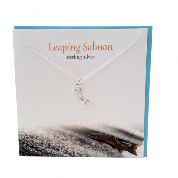 The Silver Studio Scotland Leaping Salmon Sterling Silver Necklace & Pendant Card & Gift Set