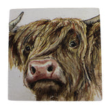 Lovely Highland Cow Coo Set of Four Square Edged Wooden Coasters Mats