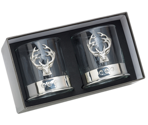 Pair Of Stunning Pewter Scottish Stag Whisky Tumblers Whiskey Glasses In Presentaion Box