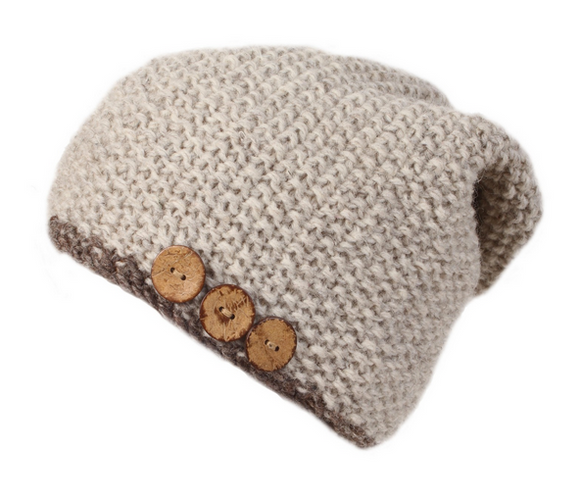 Sustainable Fair Trade Morzine Beige Brown Natural Wool Slouch Beanie Hat