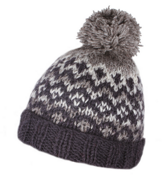 Sustainable Fair Trade Clifden Charcoal Black Grey Natural Wool Mens Bobble Beanie Hat