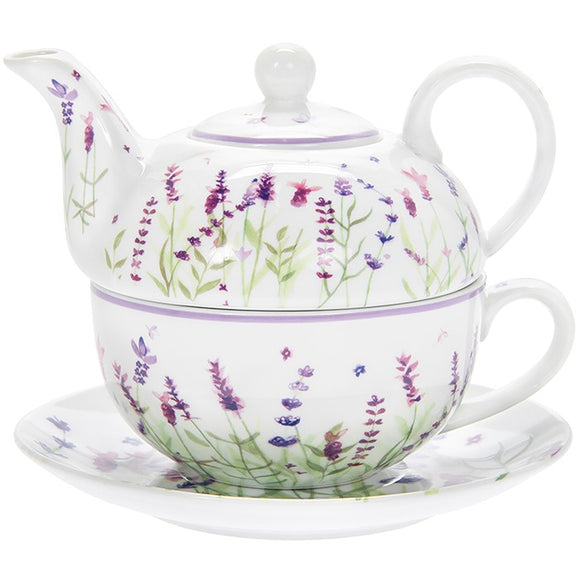 Lovely Purple Lavender Tea For One Cup Tea Pot Saucer Set