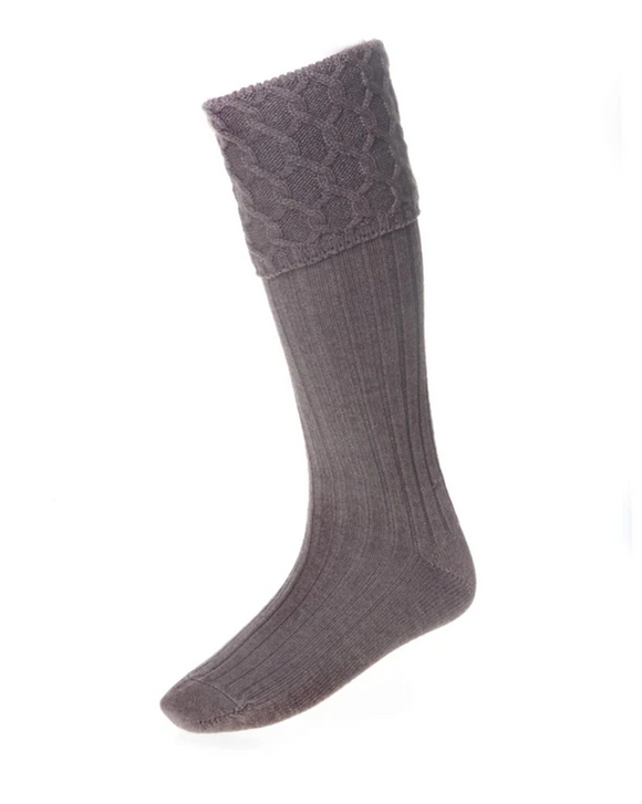 Lewis Cable Knit Bison Brown Merino Wool Kilt Hose Socks Made in Scotland