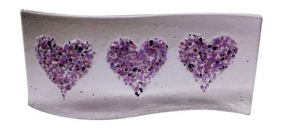 Jules Jules Hand Crafted Purple Love Heart Fused Glass Wave Panel