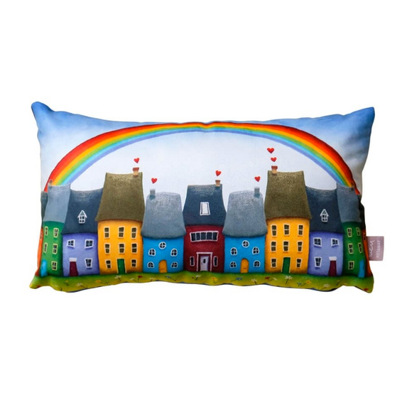 Luxurious Lucy Pittaway Colourful Rainbow Of Hope Home House Cushion Faux Suede