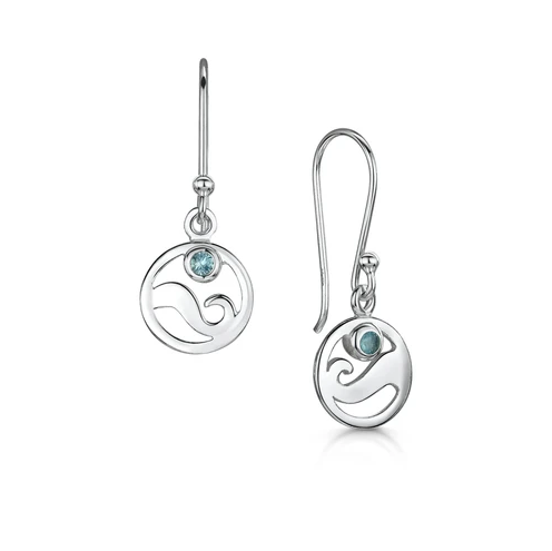 Glenna Jewellery Lovely Scottish Coast Wave Small Blue Crystal Sterling Silver Dangle Drop Earrings