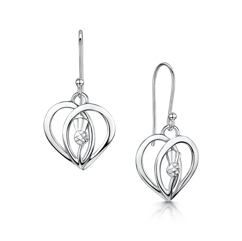 Glenna Jewellery Lovely Scottish Thistle Heart Dangle Drop Earrings