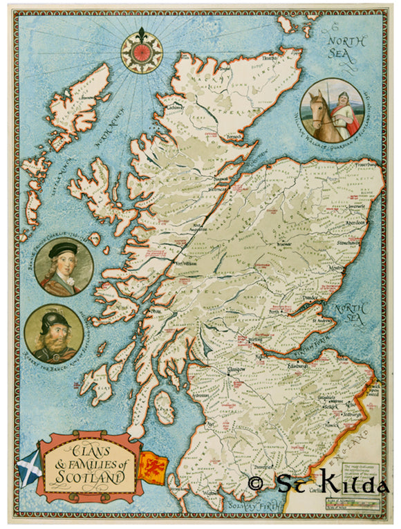 Hand Drawn Clan and Families of Scotland Map