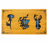 Arcaro Art Tartan Landscape Thistle Scotland Stag Mountable Hanging Oak Wooden Wall Plaque