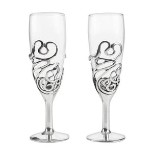 Stunning Pewter Never Ending Swirl Tall Traditional Champagne Glass Pair