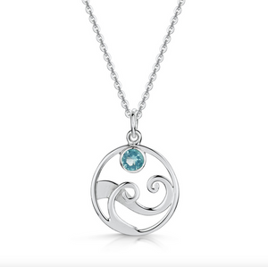 Glenna Jewellery Lovely Scottish Coast Ocean Wave Blue Crystal Sterling Silver Necklace Pendant