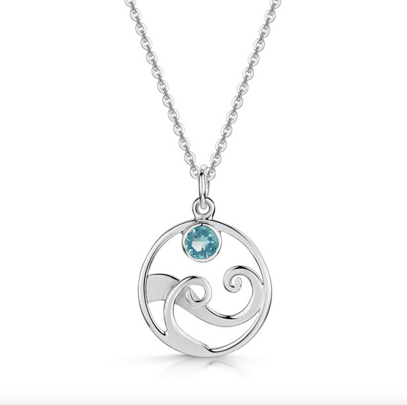 Glenna Jewellery Lovely Scottish Coast Ocean Wave Blue Crystal Sterling Silver Necklace Pendant