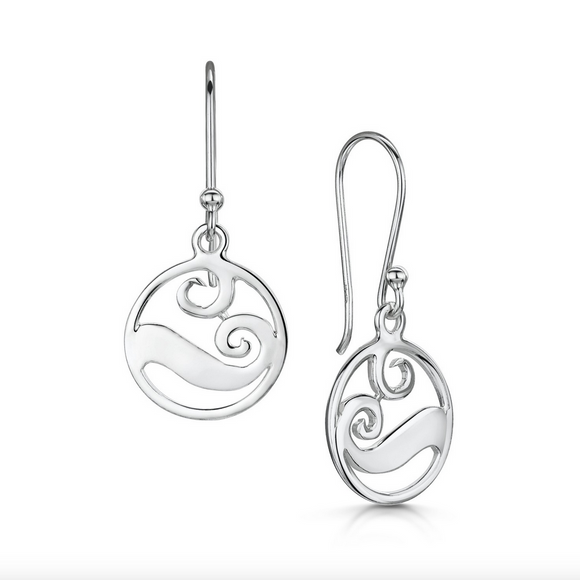 Glenna Jewellery Lovely Scottish Coast Wave Small Sterling Silver Dangle Drop Earrings