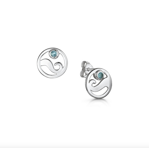 Glenna Jewellery Lovely Scottish Coast Wave Sterling Silver Blue Crystal Stud Earrings