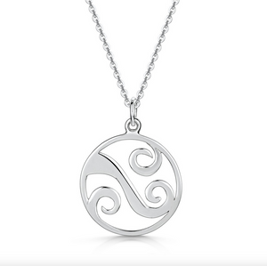 Glenna Jewellery Lovely Scottish Coast Ocean Wave Large Sterling Silver Necklace Pendant