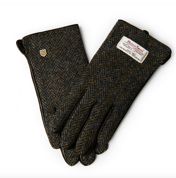 Snowpaw Ladies Cosy Medium Black and Grey Harris Tweed Herringbone Gloves
