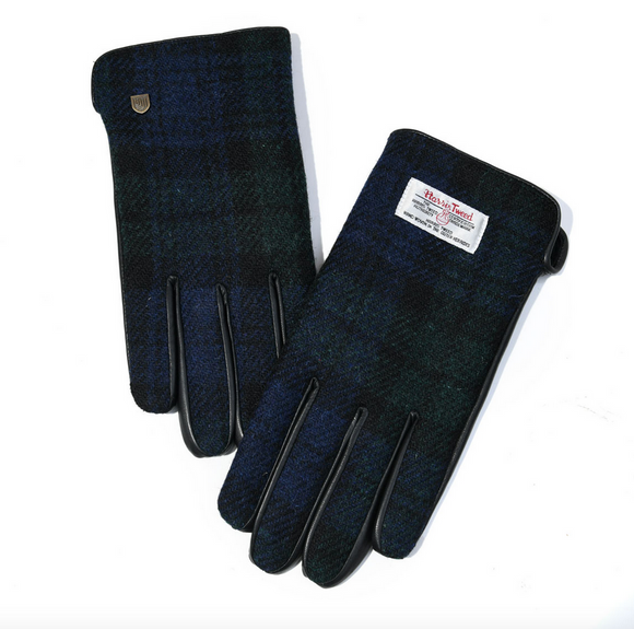 Snowpaw Mens Cosy Black Watch Tartan Harris Tweed Herringbone Gloves