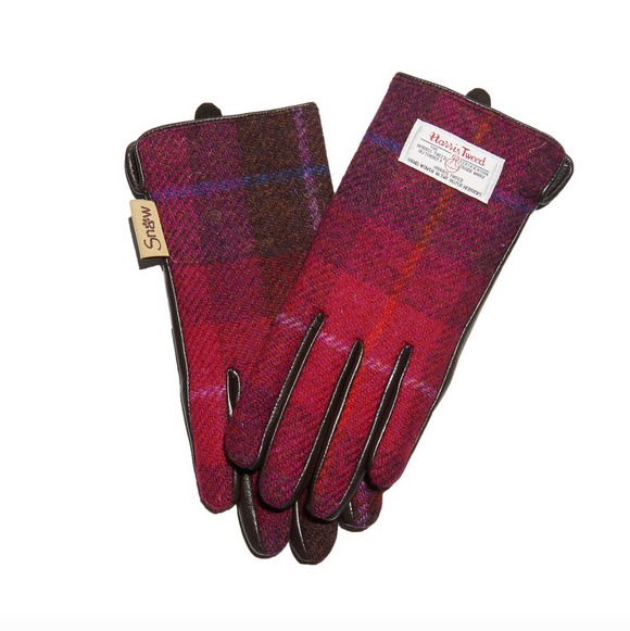 Snowpaw Ladies Cosy Fuchsia Tartan Harris Tweed Gloves