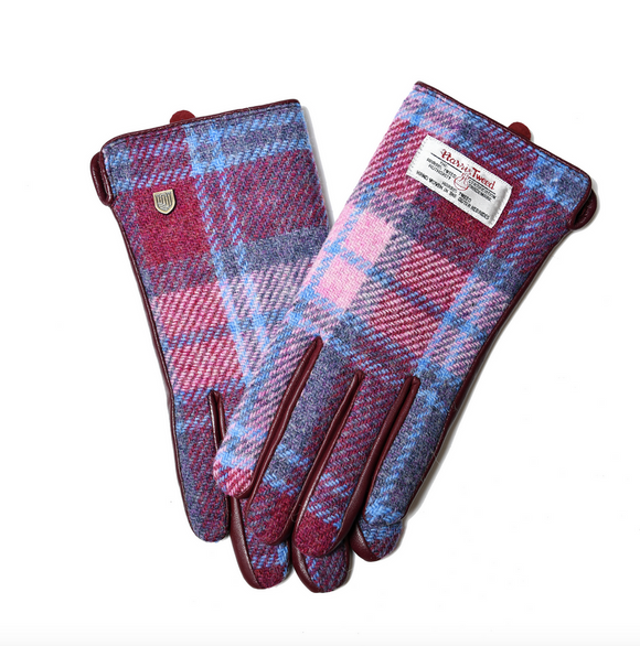 Snowpaw Ladies Cosy Pink & Blue Tartan Harris Tweed Gloves