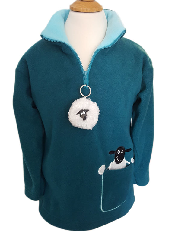 Ramblers Childrens Green Sheep  Fleece Jumper With Dangly Keyring - Age 4 to 5