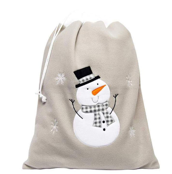 Deluxe Plush Silver Snowman Christmas Present Gift Sack