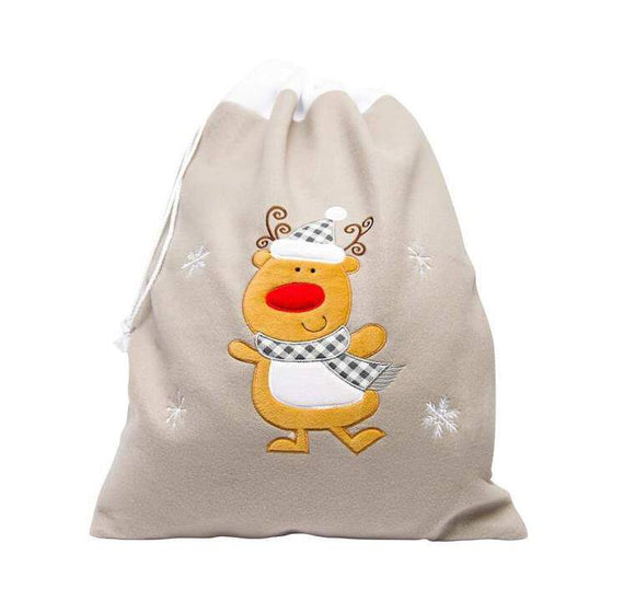 Deluxe Plush Silver Reindeer Christmas Present Gift Sack
