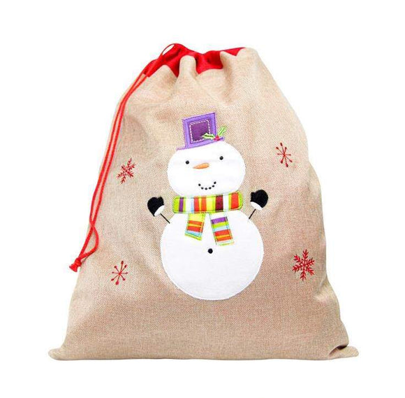 Deluxe Plush Hessian Snowman Christmas Present Gift Sack