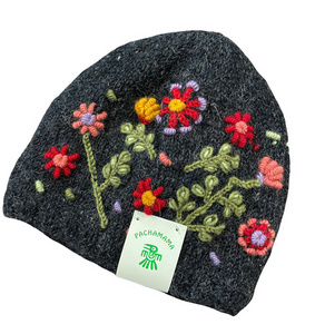 Sustainable Fair Trade Handmade Charcoal Lugano Bobble Beanie Hat