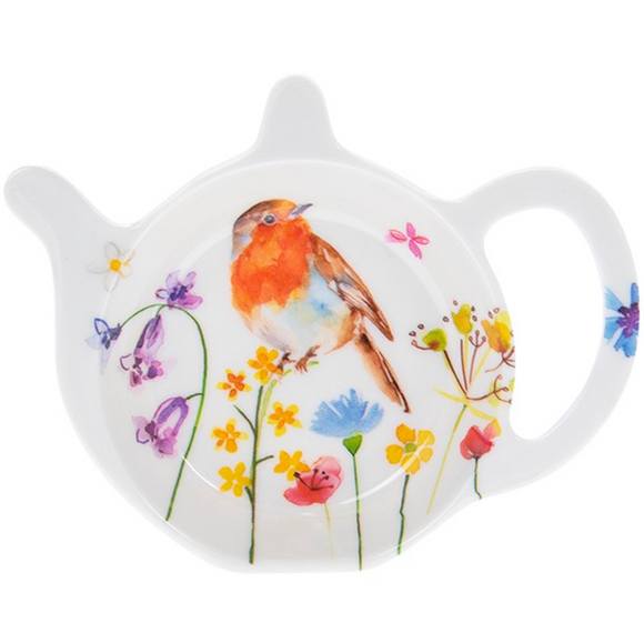 Lovely Garden Birds Colourful White Melamine Tea Bag Tidy