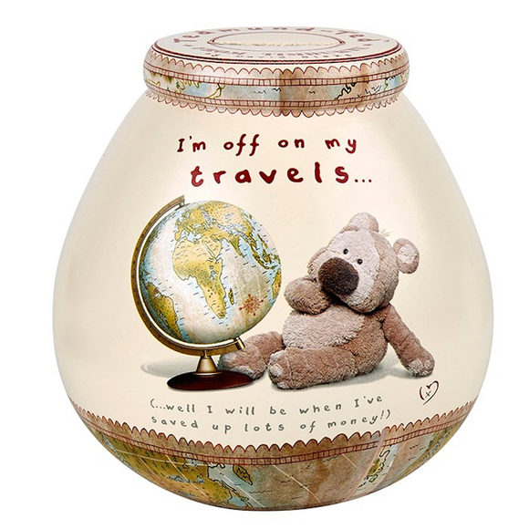 Lovely Teddy Bear Pot of Dreams Boofle Travels Globe Money Savings Pot