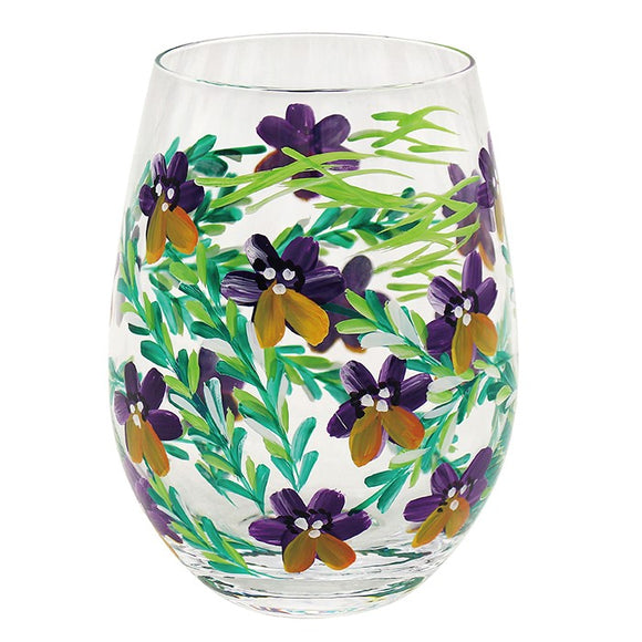 Pretty Pansy Pansies Flower Stemless Gin Glass Tumbler
