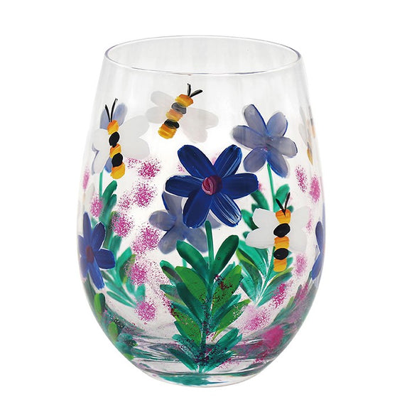 Pretty Wild Flower & Bumble Bee Stemless Gin Glass Tumbler