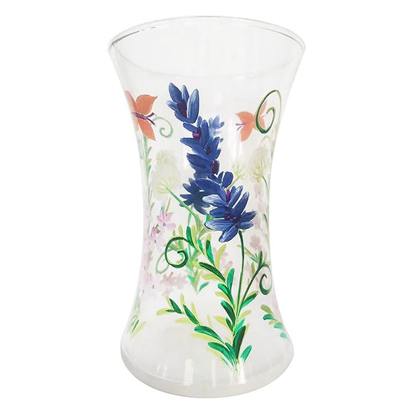 Beautiful Hand Painted Orange Butterfly & Blue Flower Glass Vase