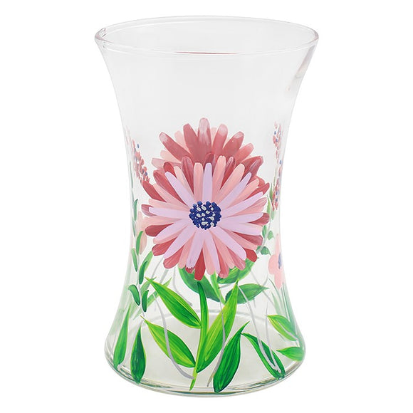 Beautiful Hand Painted Pink Delphenium Flower Glass Vase