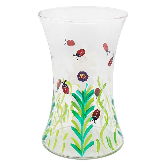Beautiful Hand Painted Ladybird Glass Vase