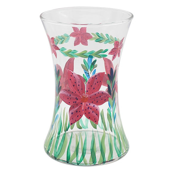 Beautiful Hand Painted Pink Lily Glass Vase