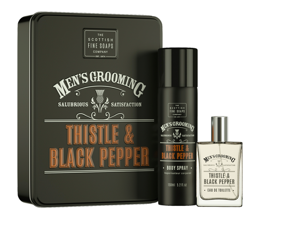 Scottish Fine Soap Beautifully Scented Thistle & Black Pepper Body Spray & Eau De Toilette Frargance Duo Gift Set