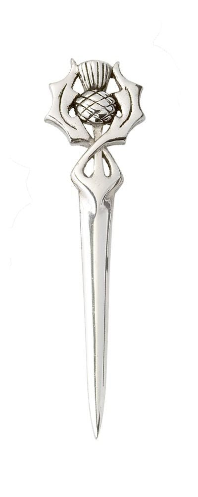 Modern Scottish Simple Thislte Kilt Pin in Polished Chrome Pewter